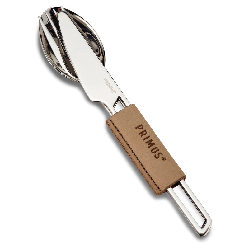 Primus Campfire Cutlery Set | Durable 18/8 Stainless Steel Camping Flatware with Leather Sleeve  Compact, Lightweight Tableware for Outdoor Use CUTLERY