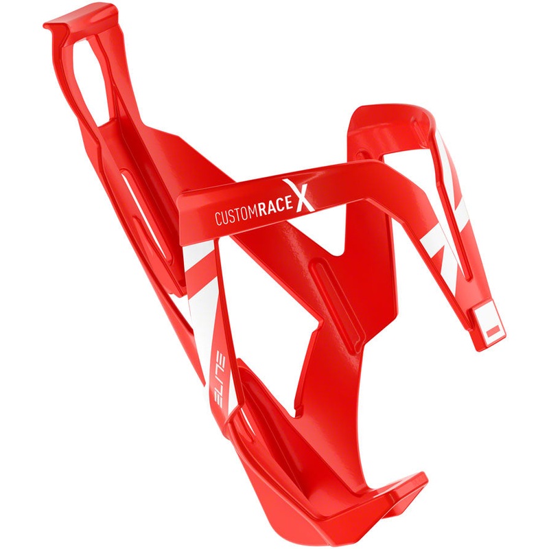 Elite Custom Race X Bottle Cages  Lightweight High-Strength Polyamide, Carbon/Nylon Components, Side & Top Insertion, Vibration Damping, Durable & Weather-Resistant Black Glossy/Red