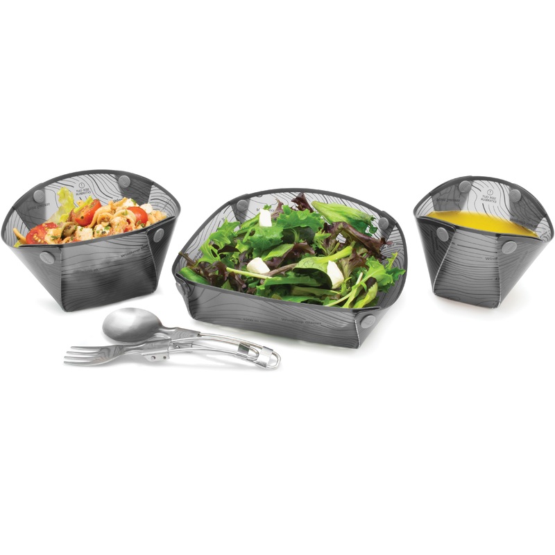Fozzils Solo Pack Lightweight Folding Outdoor Tableware Set  BPA-Free Plates, Bowls & Cups for Camping, Trekking & Travel GREY