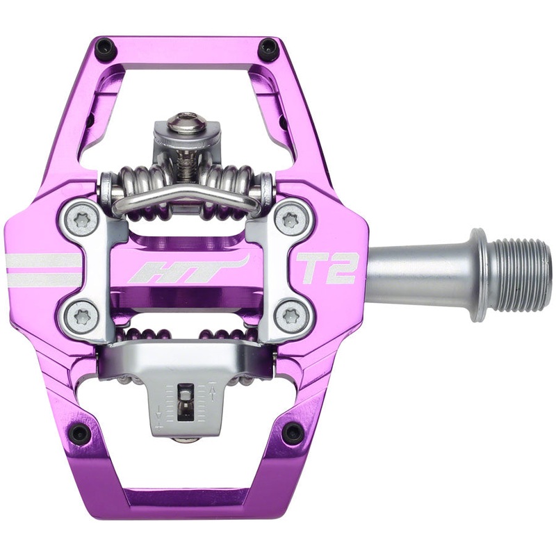 HT Components T2 Pedals – Dual Sided Clipless with Platform, Aluminum, 9/16″, Purple