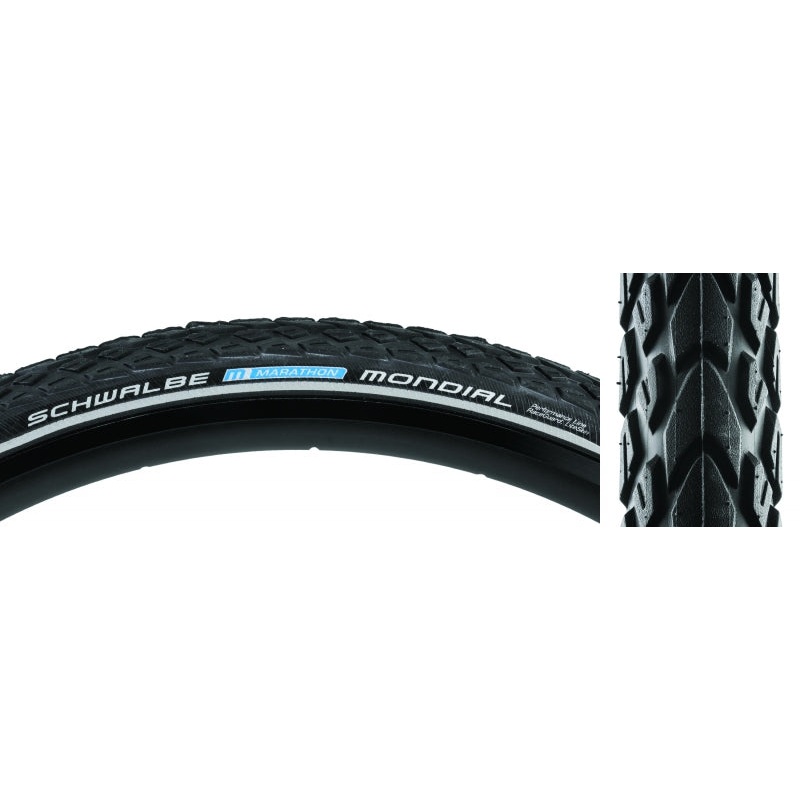 Schwalbe Marathon Mondial Tire – 700 x 40 Clincher Wire BLK/Reflective Performance Line Addix RaceGuard E-25