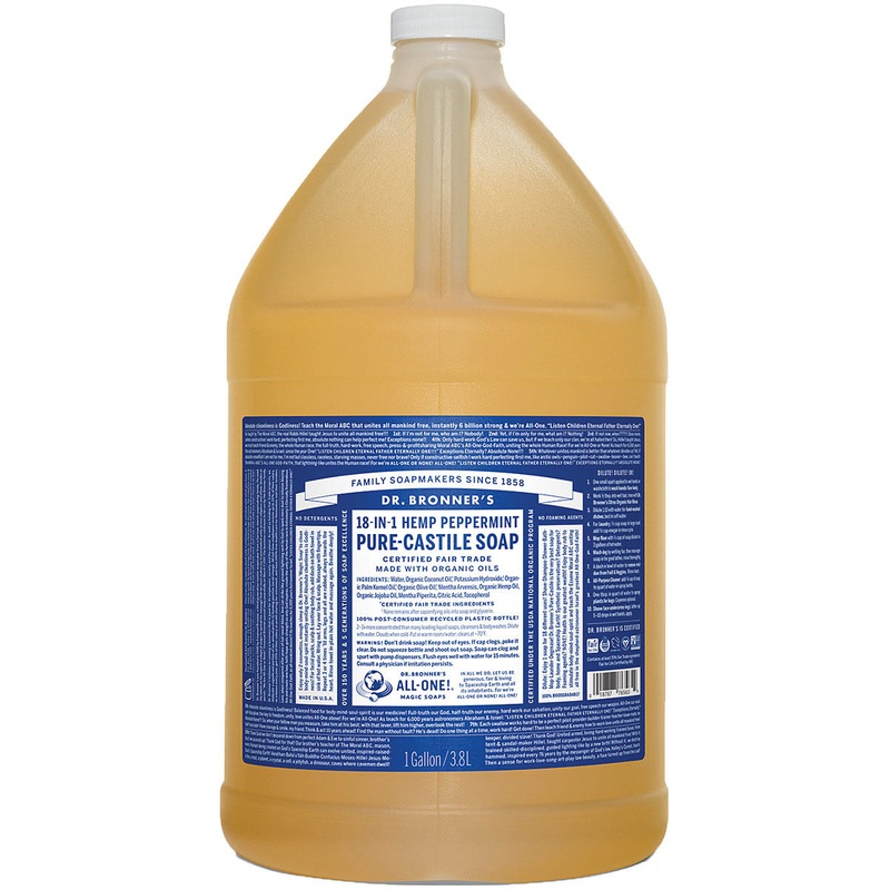 Dr. Bronner’s Peppermint Liquid Soap Gallon – All-in-One Soap & Shampoo