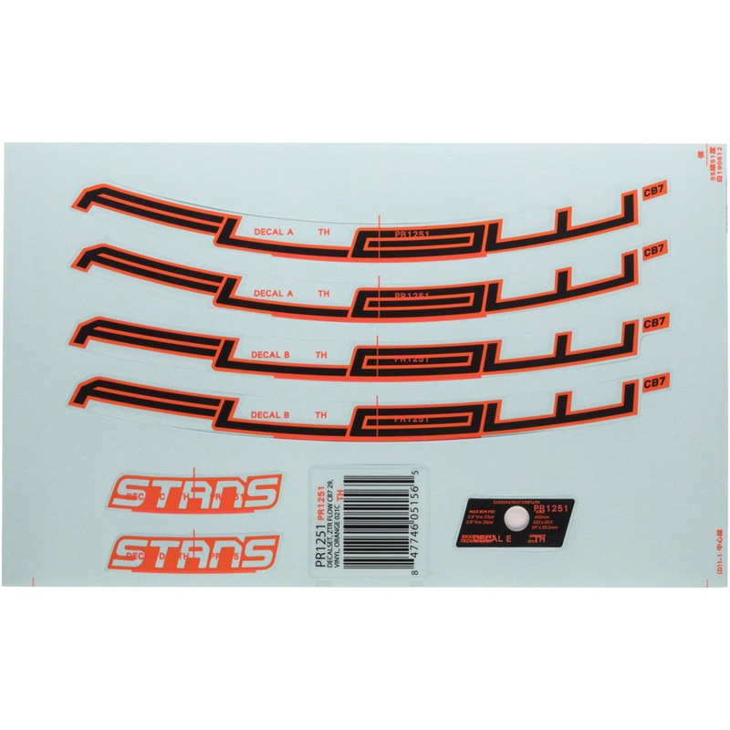 Stan’s Flow CB7 Rim Decal – 27.5″, Orange, Set