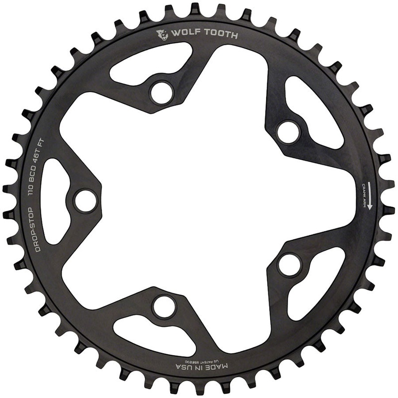 Wolf Tooth 110 BCD Cyclocross Road Chainring – 36t 110 BCD 5-Bolt Drop-Stop 10/11/12-Speed Eagle Flattop Compatible BLK