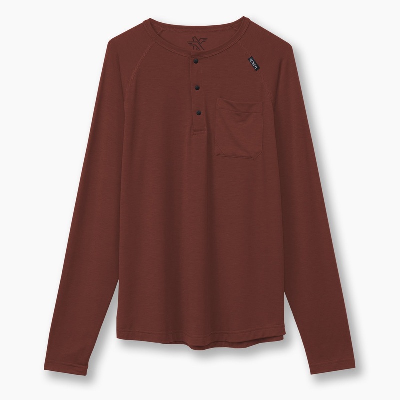 KETL Mtn Departed Featherweight Performance Henley Pocket Travel Tee – Men’s Athletic Lightweight Packable Long Sleeve Shirt Maroon Small