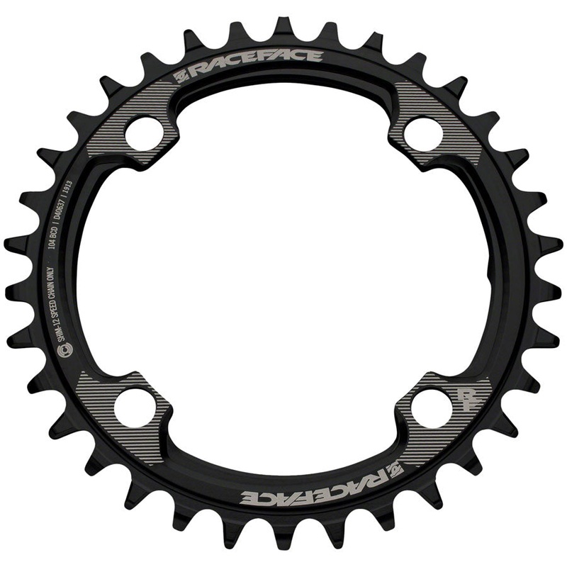 RaceFace 1x 104 BCD Hyperglide+ Chainring – 32t 104 BCD 4-Bolt Requires Shimano 12-speed Hyperglide+ Chain 7075 Aluminum BLK