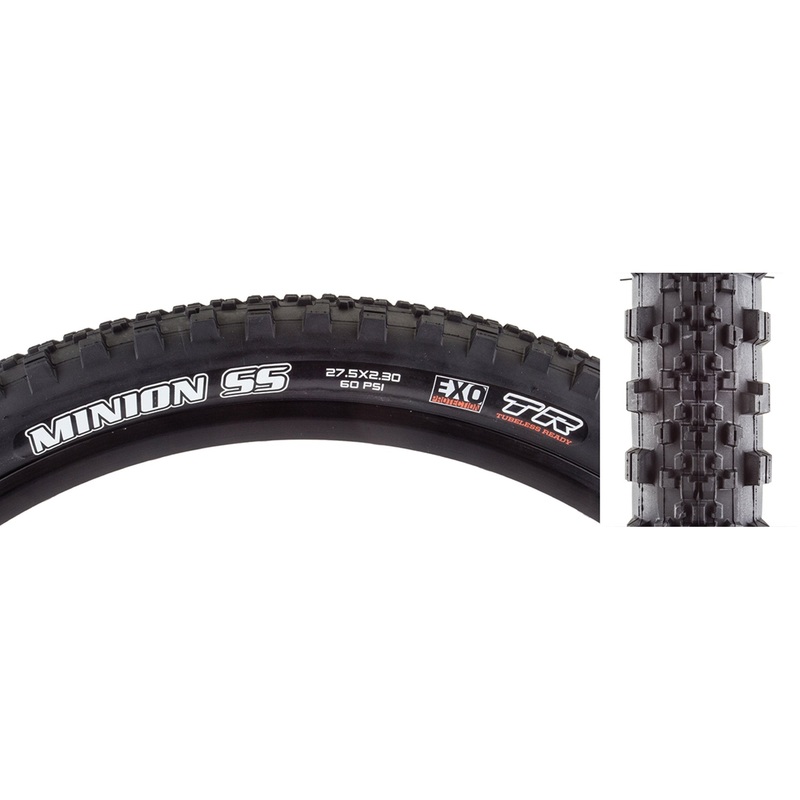 Maxxis Minion SS 27.5″ Folding MTB Tire – EXO Black 2.3″ (DC)Dual Compound – (TR)Tubeless Ready – (EXO)EXO Sidewall – 60TPI