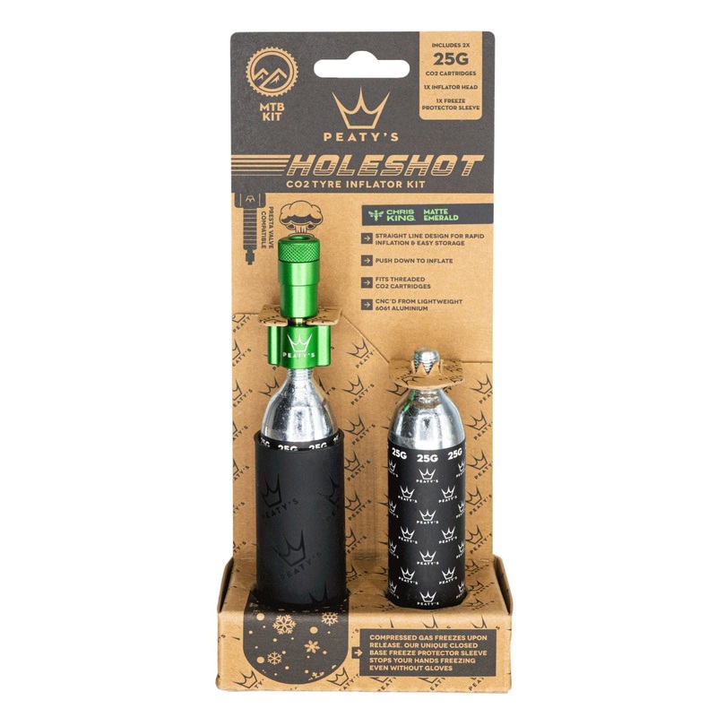 Peatys Holeshot MTB Tire Inflator Kit w/ CO2 Cartridges – Emerald
