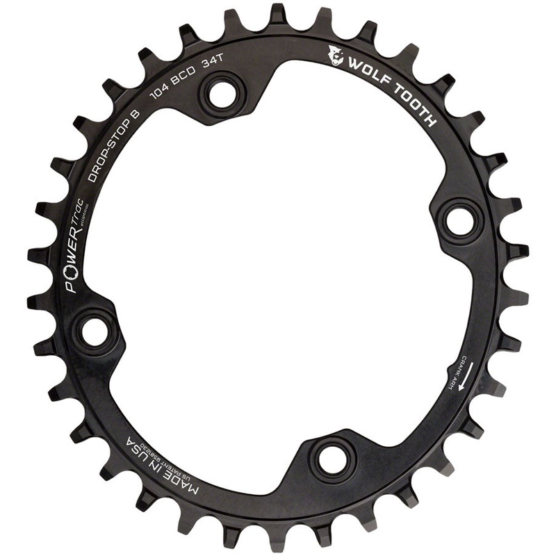 Wolf Tooth Elliptical 104 BCD Chainring – 34t, 104 BCD, 4-Bolt, Drop-Stop B, Black
