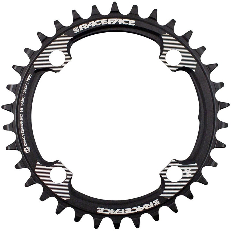 RaceFace 1x 104 BCD Hyperglide+ Chainring – 34t, 104 BCD, 4-Bolt, Requires Shimano 12-speed Hyperglide+ Chain, 7075