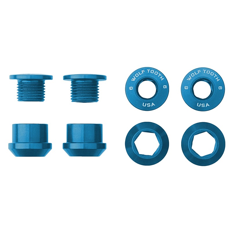 Wolf Tooth Components Chainring Bolt & Nut Set – 6mm – Blue Blue Set Of 4 – 8 Pieces