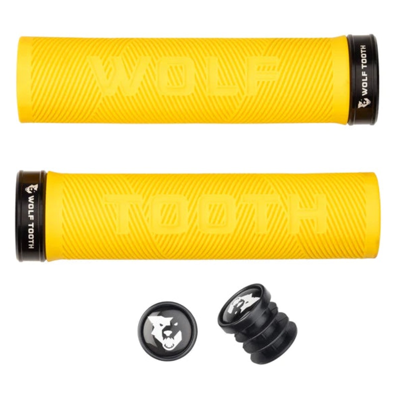 Wolf Tooth Components Echo Lock-On MTB Grips  Yellow Yellow – Black