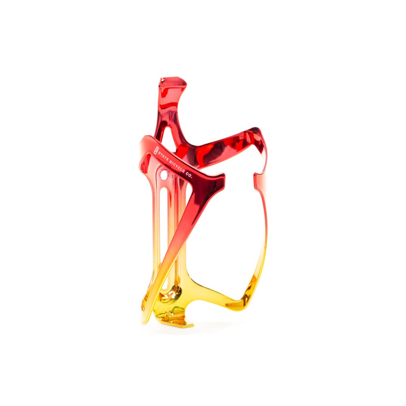 State Bicycle Co. – Metallic Series Bottle Cage – “Mr. Stark” (Red / Gold) 1- Cage