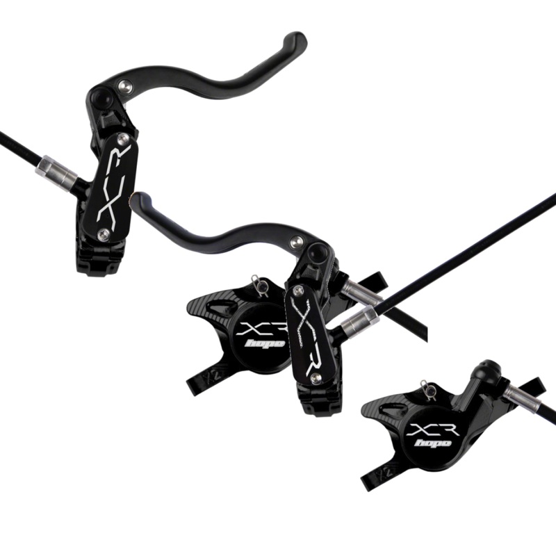 Hope XCR Pro X2 Hydraulic Disc Brake Set Front & Rear, Lightweight Carbon & Titanium, Post Mount, Black