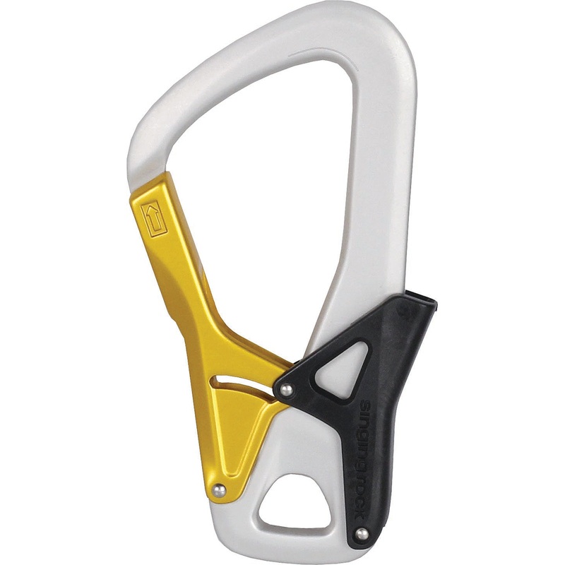 Bright Yellow Singing Rock Palm Via Ferrata Carabiner  Lightweight Alloy, Double Gate Climbing Gear for Secure Via Ferrata & Industrial Use YELLOW