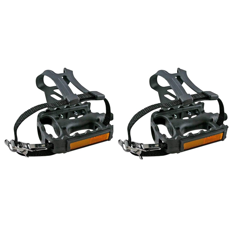 CBO Generic 9/16 Resin Pedals with Clips & Strap – Black Black 9/16″ Spindle