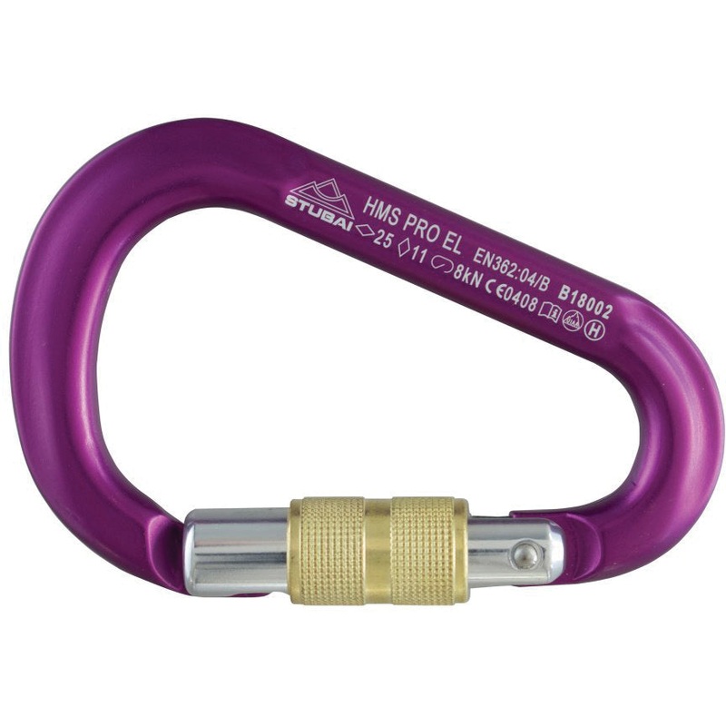 Stubai Anodized HMS Carabiners Set with Brass Locking Bar  Durable Aluminum, High-Performance Climbing Gear for Safety & Style VIOLET