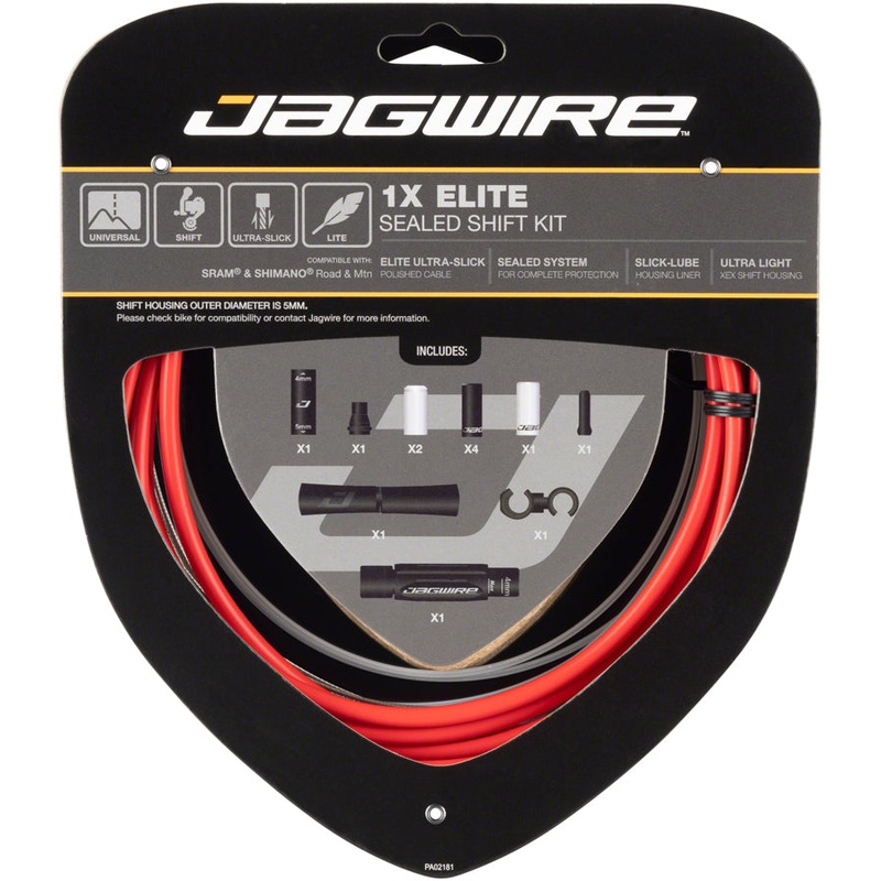 Jagwire 1x Elite Sealed Shift Cable Kit – SRAM/Shimano Polished Ultra-Slick Cables Red