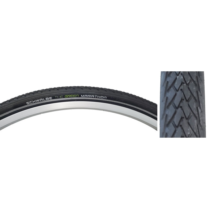 Schwalbe Green Marathon Tire – 700 x 32 Clincher Wire BLK/Reflective Performance Line GreenGuard TwinSkin Addix