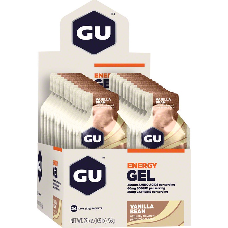 GU Energy Gel: Vanilla Bean, Box of 24, 20mg Caffeine Per Pouch