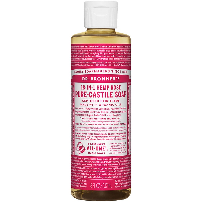 Dr. Bronner’s Rose Liquid Soap & Shampoo – 8 oz All-in-One Cleanser