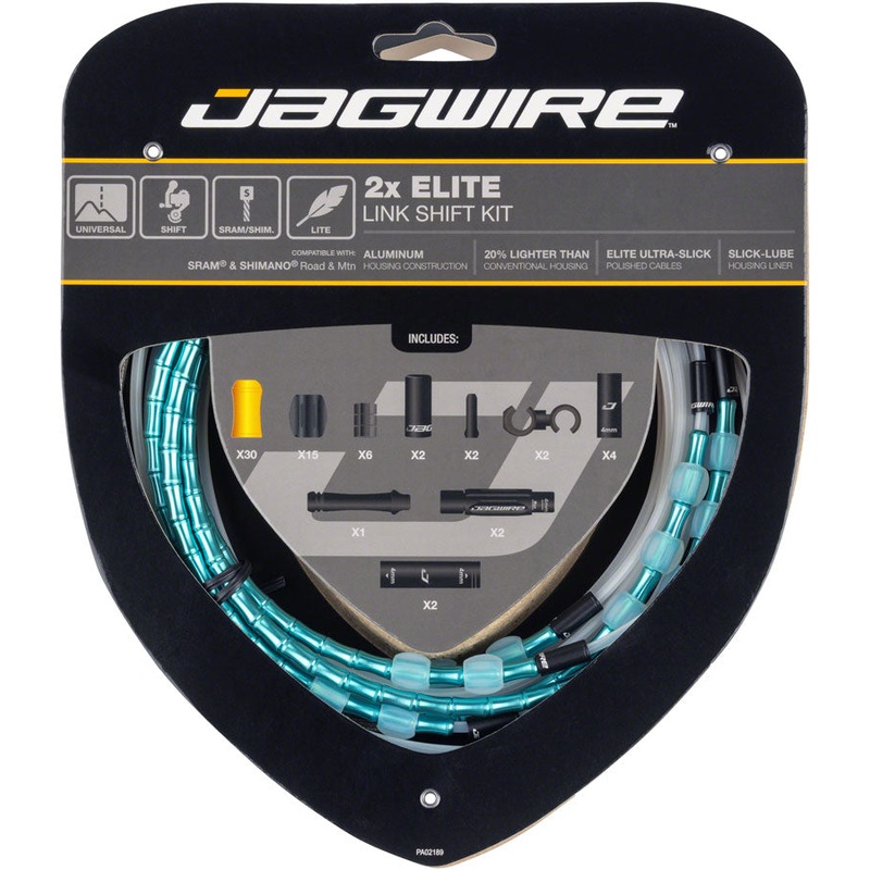 Jagwire 2x Elite Link Shift Cable Kit – SRAM/Shimano Polished Ultra-Slick Cables Ltd. Celeste