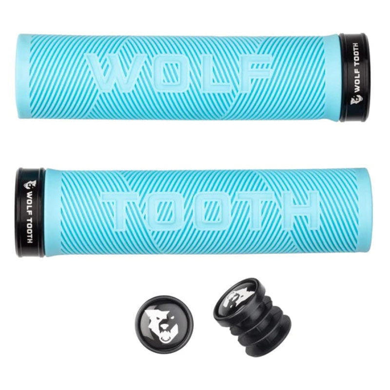 Wolf Tooth Components Echo Lock-On MTB Grips  Teal Teal – Black