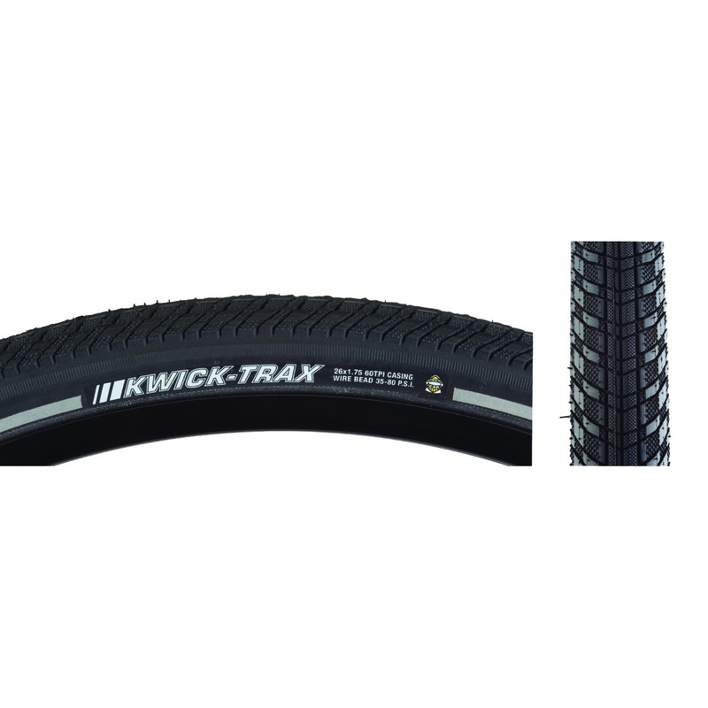 Kenda Kwick Trax 26 x 1.75 Clincher Wire TPI 60 PSI 80 Black/Bsk Reflective 212203