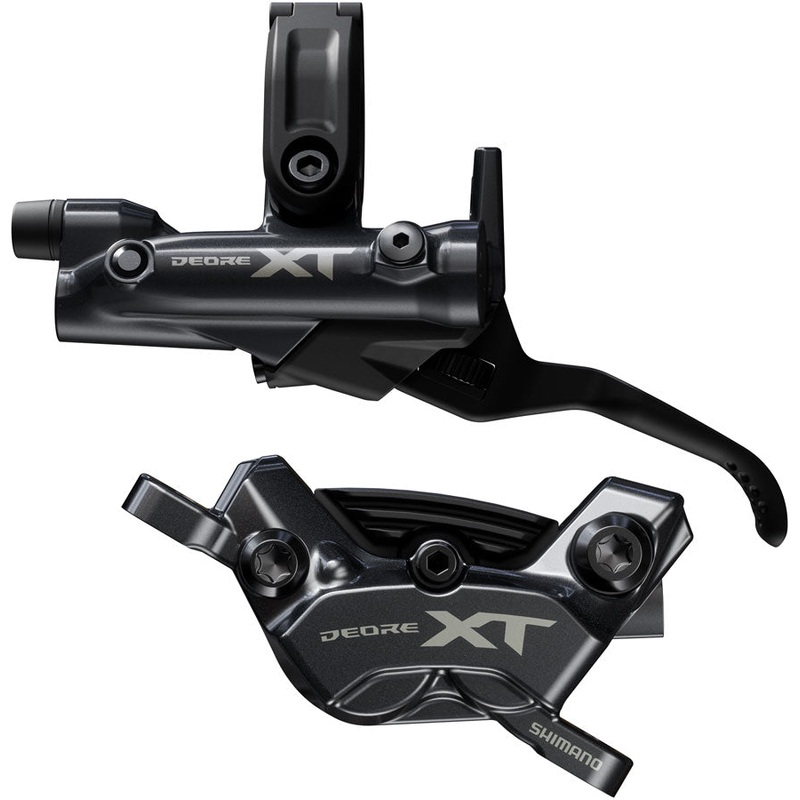 Shimano Deore XT BR-M8220 Disc Brake and BL-M8200 Lever – Left/Front, Post Mount, 4-Piston Caliper, SM-BH90-SBM Hose,
