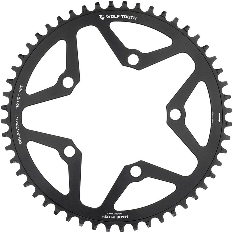 Wolf Tooth 110 BCD Gravel, CX and Road Chainring – 52t, 110 BCD, 5-Bolt, Drop-Stop ST, For Shimano HG+ and KMC 12-Speed