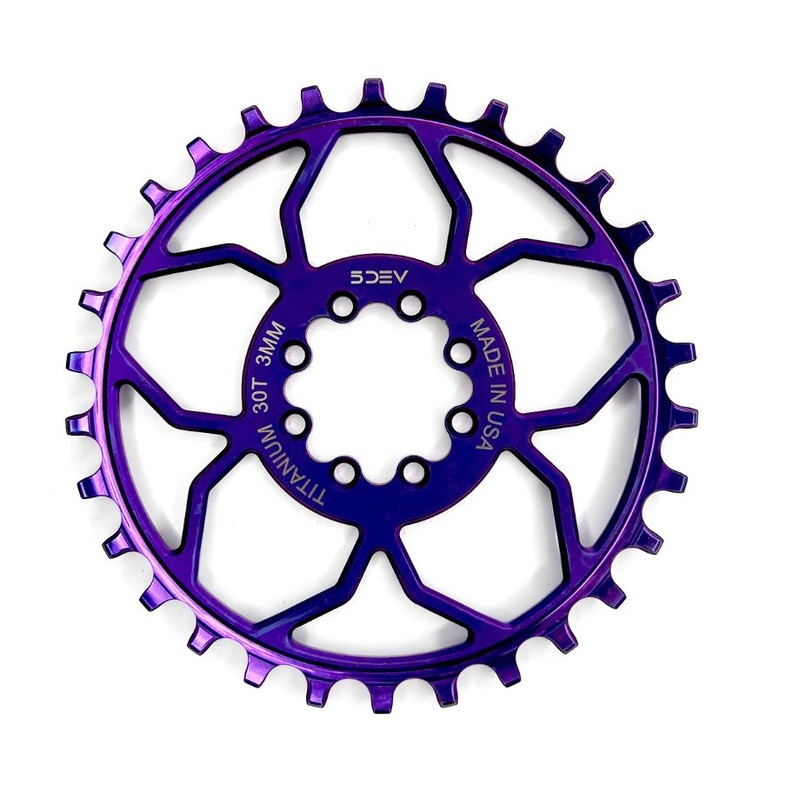 5Dev 8 Bolt Titanium T-Type Chainring, Purple, 3mm Offset 30