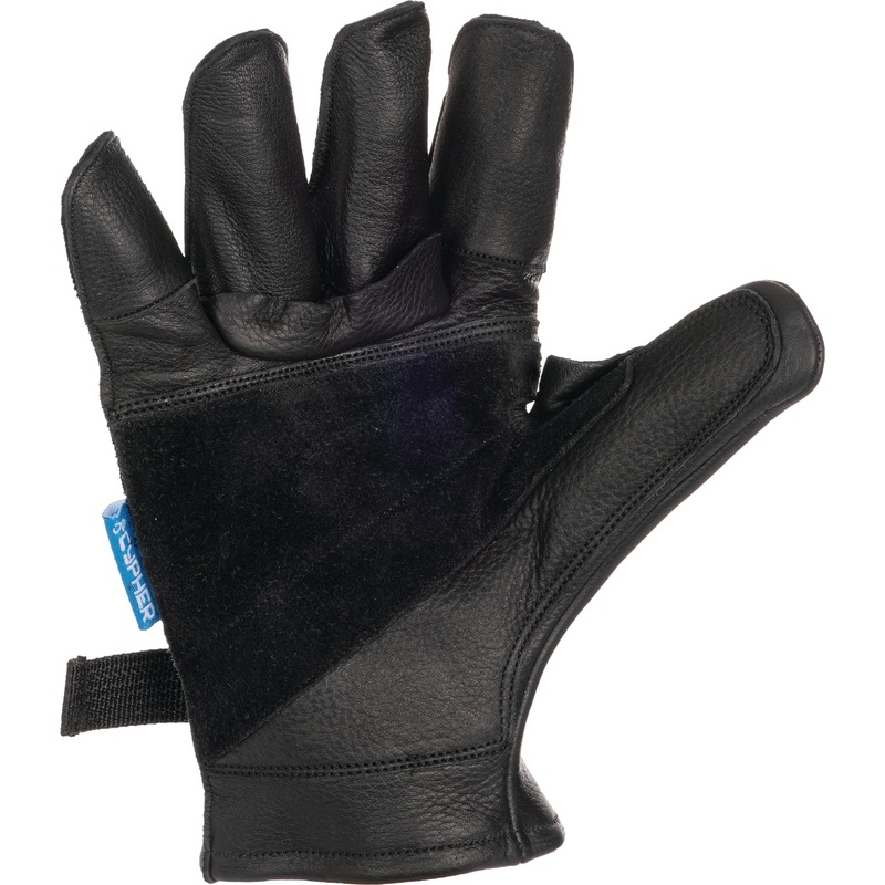 Cypher Heavy Duty Leather Rappel Gloves  Durable Cowhide, Reinforced Palm, Reverse Stitch Design, Secure Carabiner Loop & Nylon Strap XS