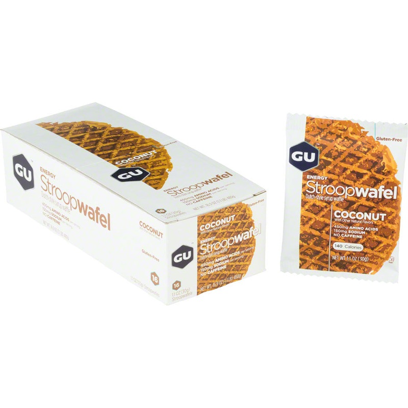 GU Stroopwafel Coconut Box of 16 Great Tasting Provides Carbs Electrolytes BCAAs