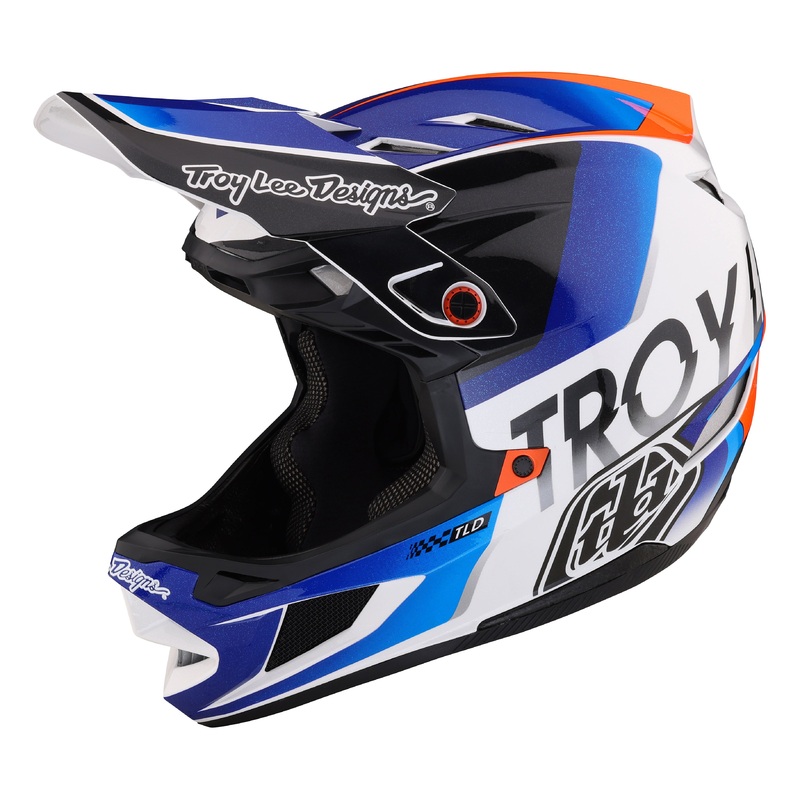Troy Lee Designs D4 Composite Full Face Helmet with MIPS – Qualifier – White-Blue – 2023 White – Blue X-Small
