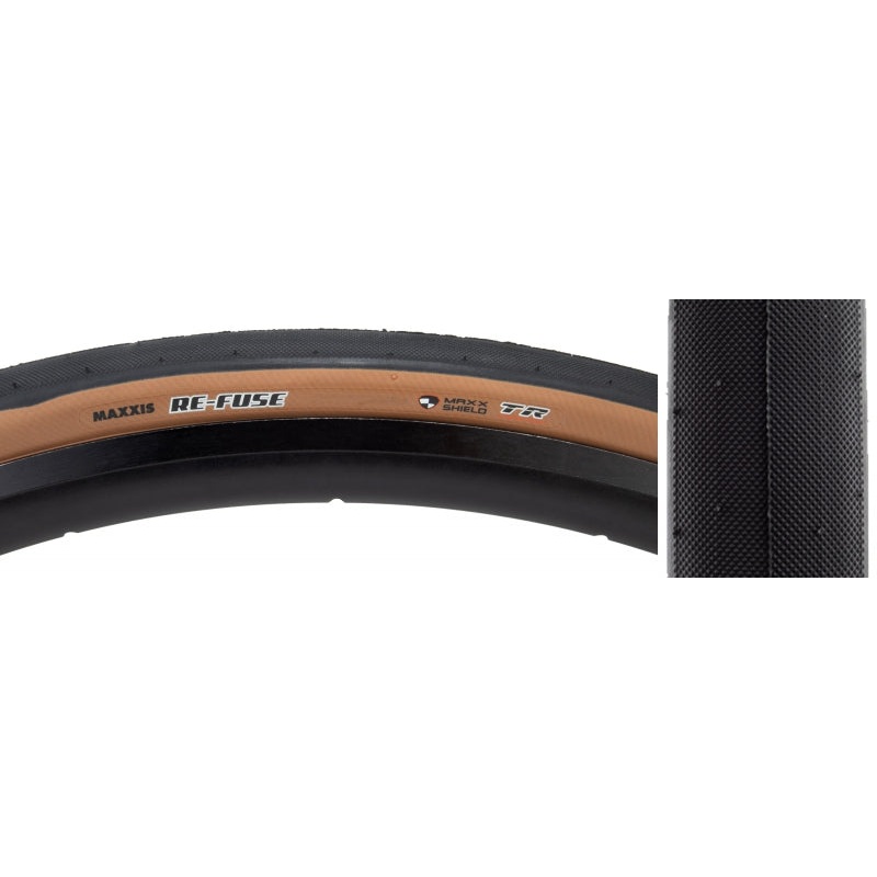 Maxxis Re-Fuse Tire – 700 x 40 Tubeless Folding BLK/Dark Tan Dual MaxxShield