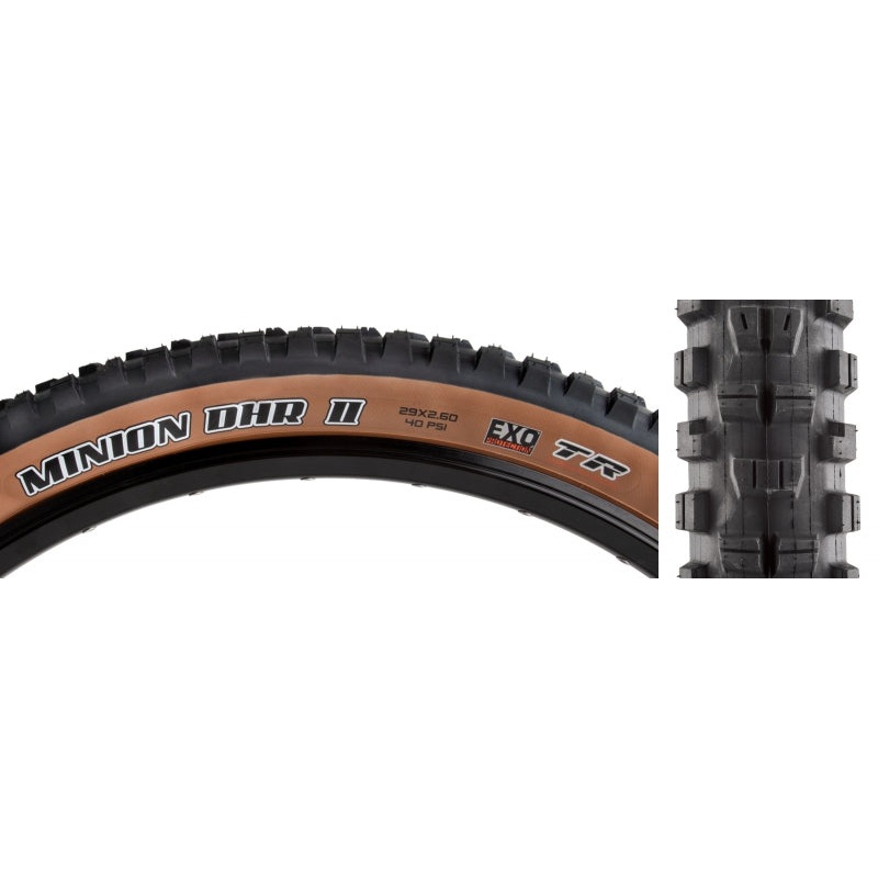 Maxxis Minion DHR II Tire – 29 x 2.4 Tubeless Folding BLK/Dark Tan Dual EXO Wide Trail