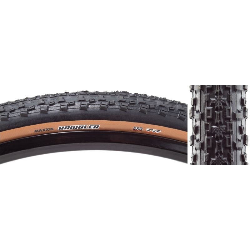 Maxxis Rambler Tire – 700 x 45 Tubeless Folding Black/Tan Dual EXO