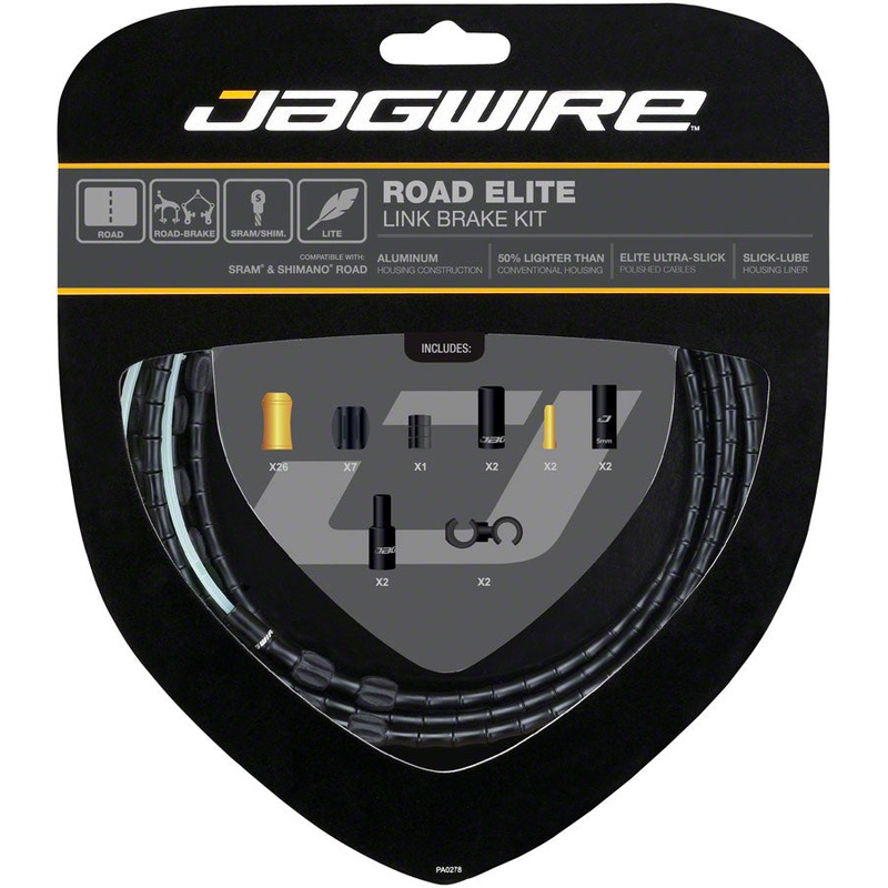 Jagwire Road Elite Link Brake Cable Kit SRAM/Shimano with Ultra-Slick Uncoated Cables, Black