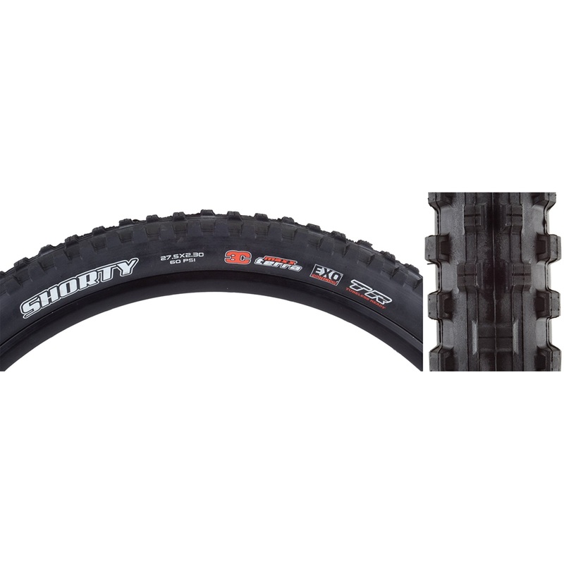 Maxxis Shorty 27.5″ Folding MTB Tire – EXO Black 2.3″ (3C)MaxxTerra – (TR)Tubeless Ready – (EXO)EXO Sidewall – 60TPI