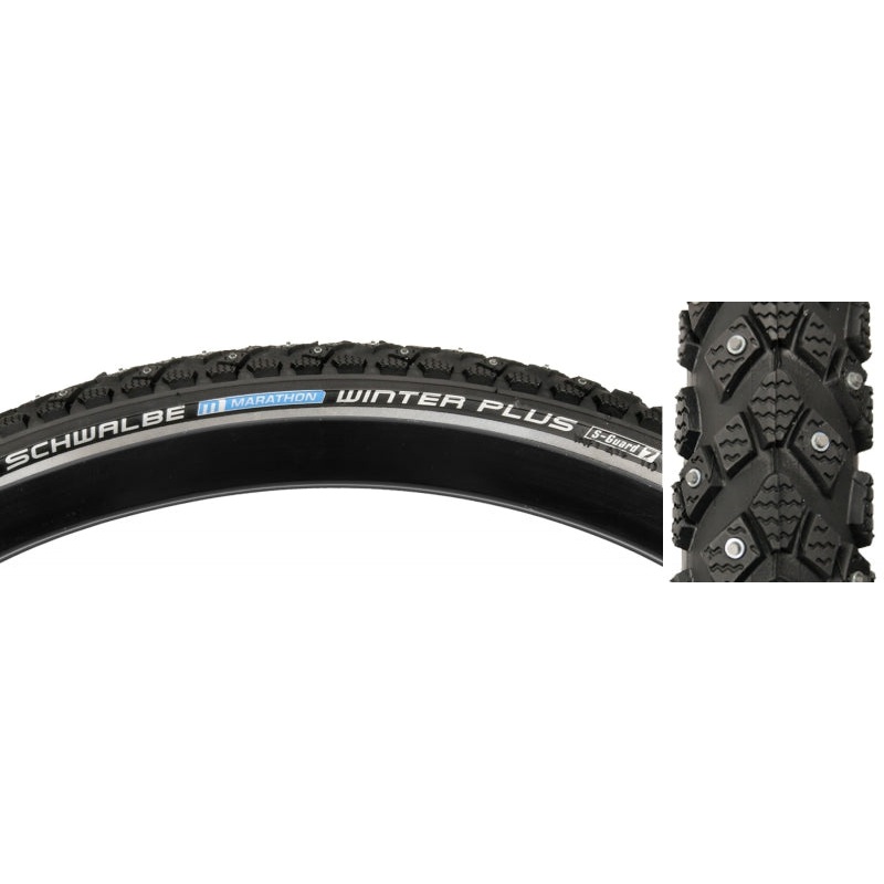 Schwalbe Marathon Winter Plus Tire – 700 x 40 Clincher Wire BLK/Reflective Performance Line 240 Steel Studs