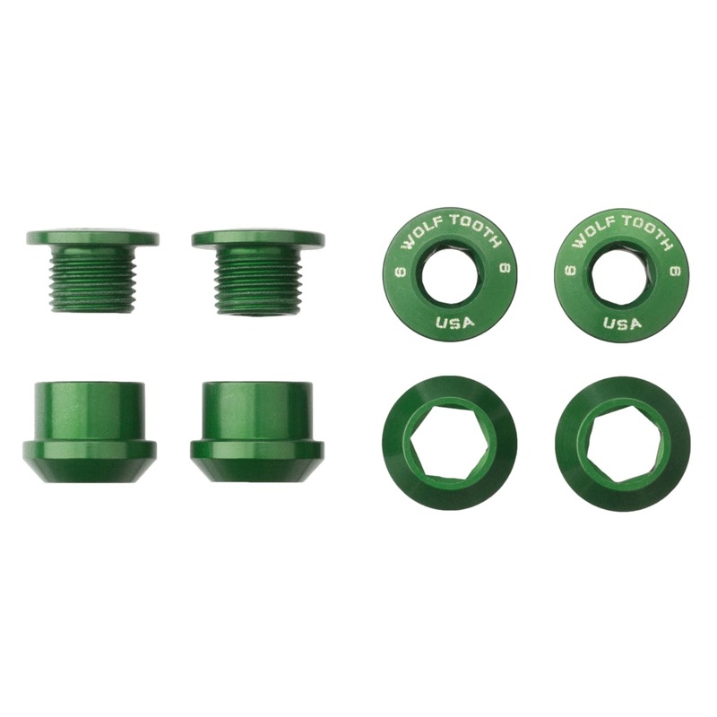 Wolf Tooth Components Chainring Bolt & Nut Set – 6mm – Green Green Set Of 4 – 8 Pieces