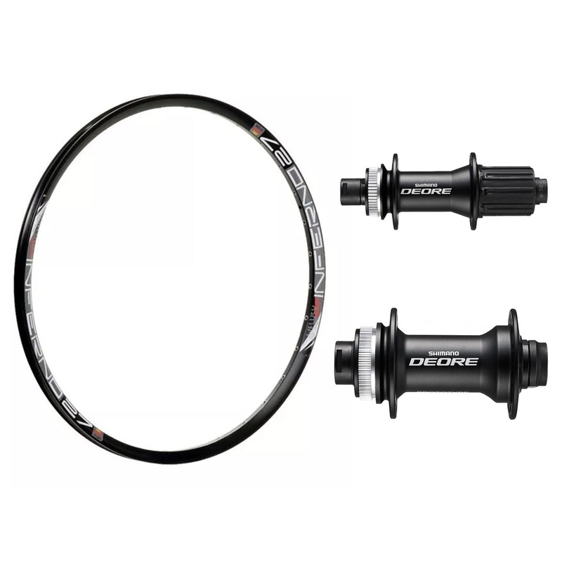 Shimano M618 on Sun Inferno 27 27.5″ MTB Wheelset Black 15x100mm Front – 12x142mm Rear – Centerlock – Shimano HG