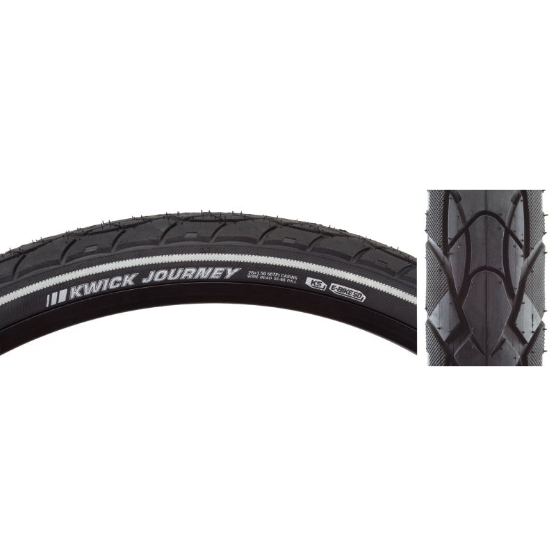 Kenda Kwick Journey Tire – 26 x 1.5 Clincher Wire Black/Reflective 60tpi KS
