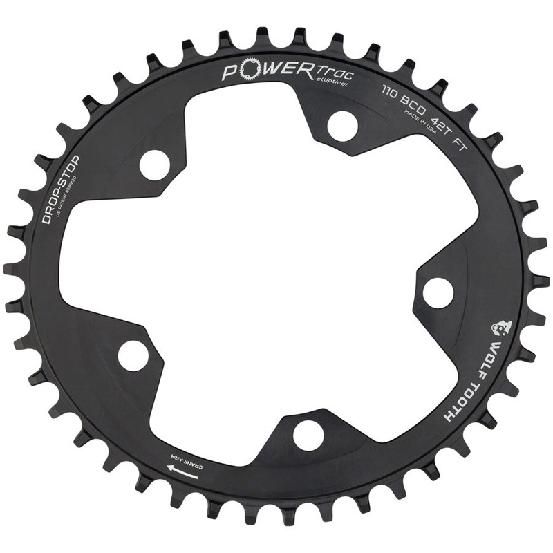 Wolf Tooth Elliptical 110 BCD Chainring – 42t 110 BCD 5-Bolt Drop-Stop 10/11/12-Speed Eagle Flattop Compatible BLK