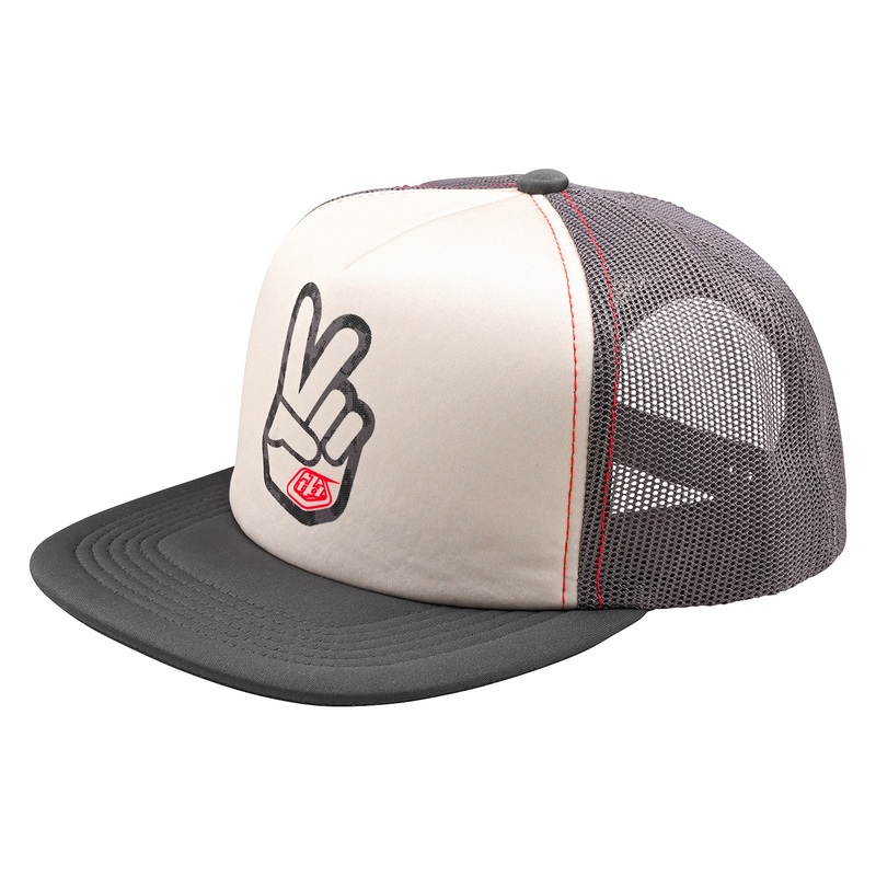 Troy Lee Designs Peace Out Trucker Snapback Hat – Vintage White-Carbon Vintage White – Carbon One Size