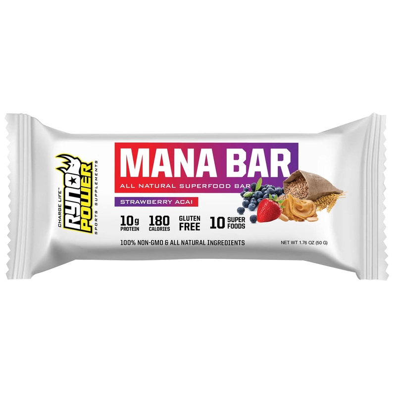 Ryno Power Mana Superfood Protein Bars  Organic, Gluten-Free Nourishing Snack with High-Quality Ingredients, Plant-Based Power for Active Lifestyles Strawberry/Acai