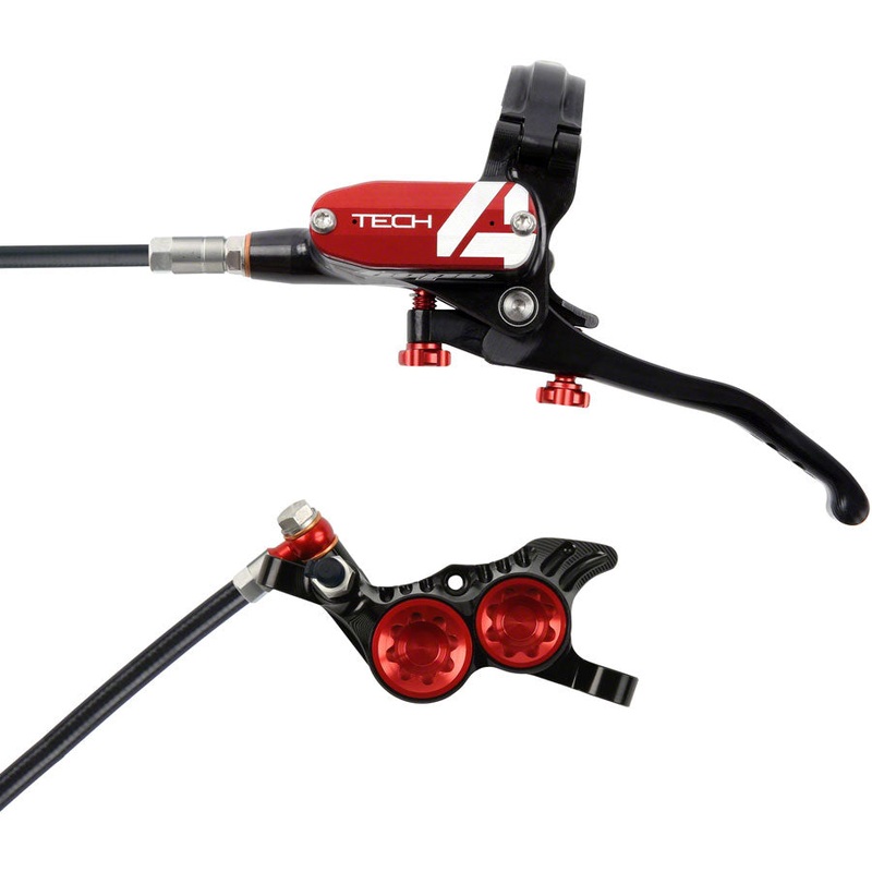 Hope Tech 4 V4 Disc Brake and Lever Set – Rear, Hydraulic, Post Mount, Red