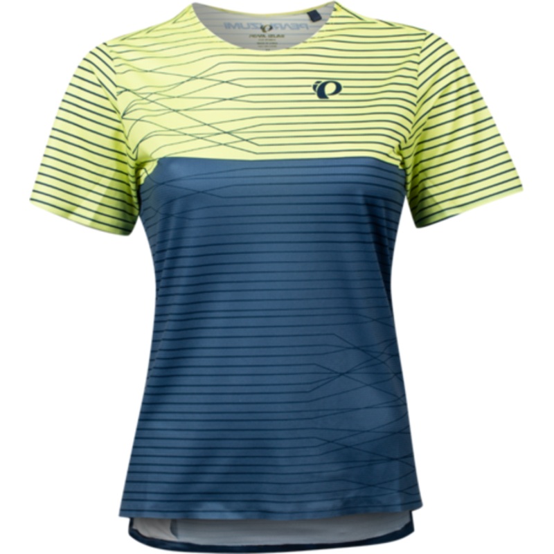 Pearl Izumi Launch Short Sleeve MTB Jersey – Womens – Sunny Lime-Dark Denim Frequency Sunny Lime – Dark Denim Frequency X-Small