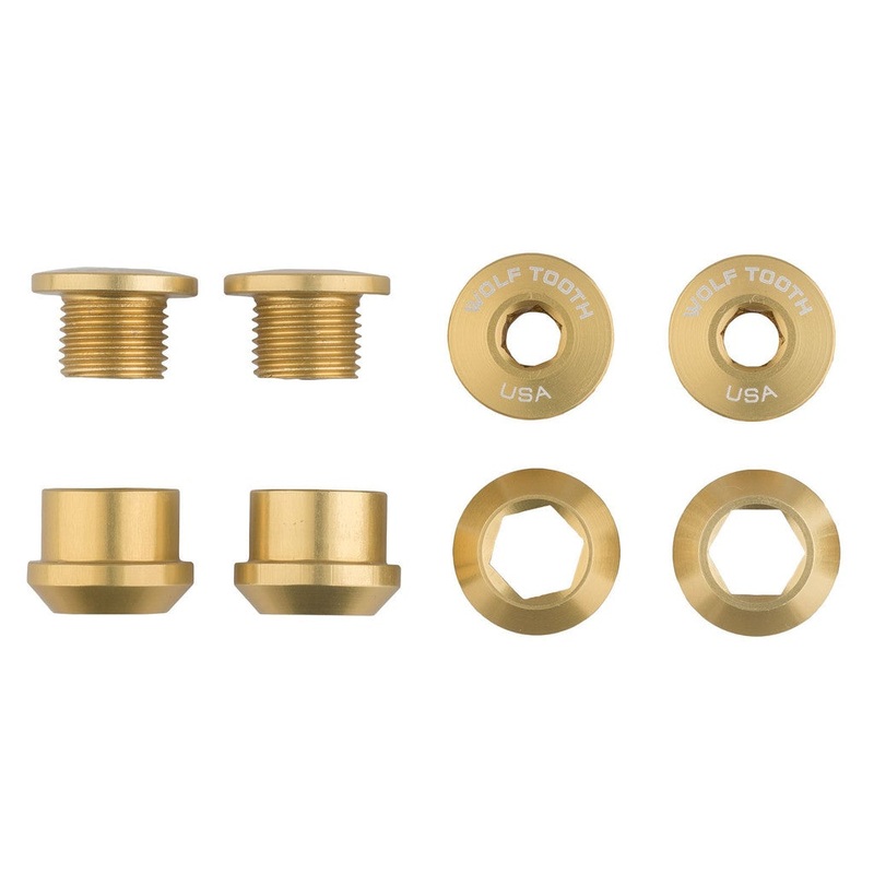 Wolf Tooth Components Chainring Bolt & Nut Set – 6mm – Gold Gold Set Of 4 – 8 Pieces