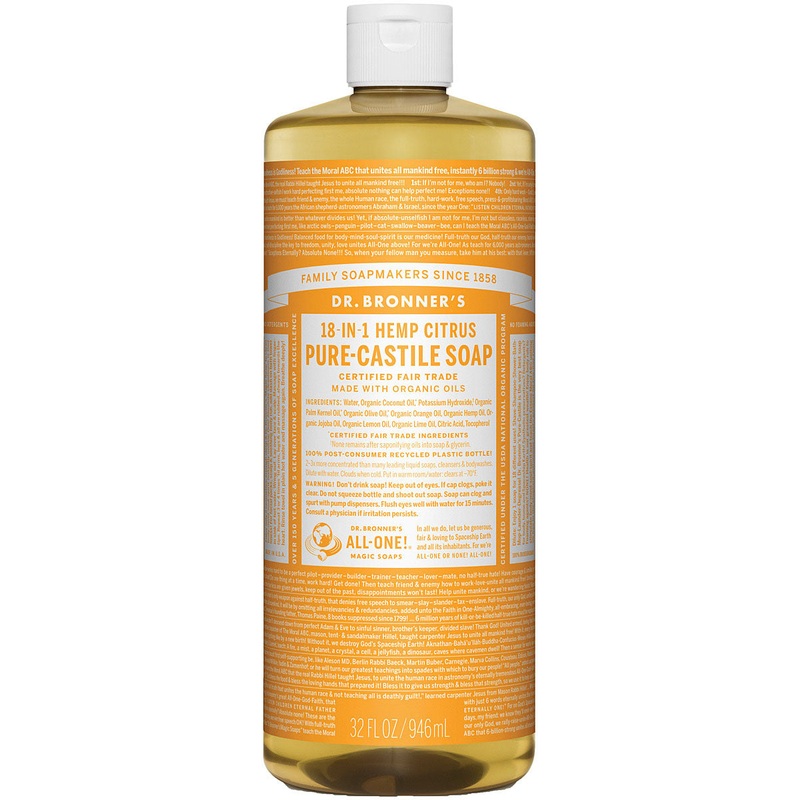 Dr. Bronner’s Citrus Liquid Soap & Shampoo – 32 oz All-in-One Cleanser
